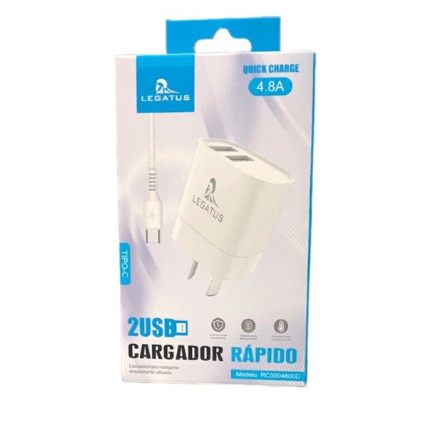 Producto - CARGADOR TIPO C 4.8A 2 USB LEGATUS 220V