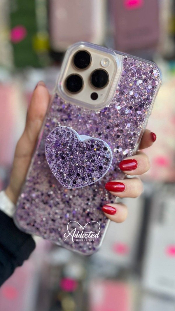 Producto - Tpu brillos mas pop de corazon  lila