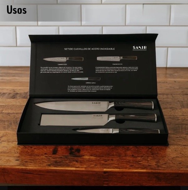 Producto - Set cuchillos x 3 estuche mango madera