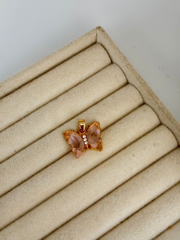 Producto - Dije mariposa rosa-acero dorado