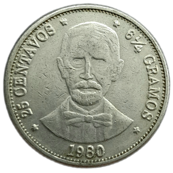Producto - República Dominicana 25 Centavos 1980 J.P. Duarte Km#51 VF