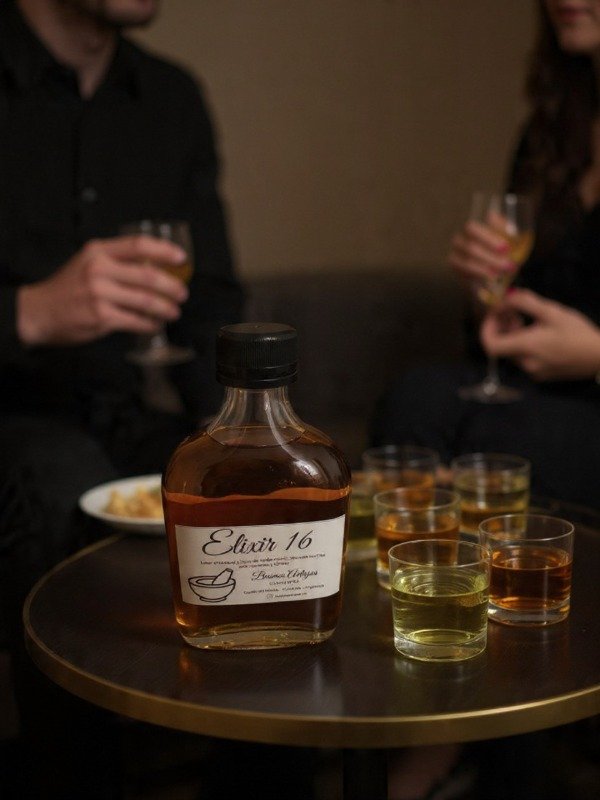 Producto - Licor de hierbas - Elixir 16 - petaca 200 ml