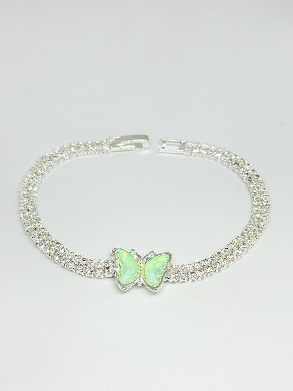Producto - Pulsera de acero blanco strass con mariposa cristal verde