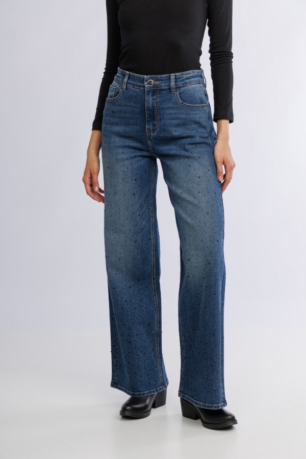Producto - Jeans AF elastizado con strass dark blue Baggy importado 20025