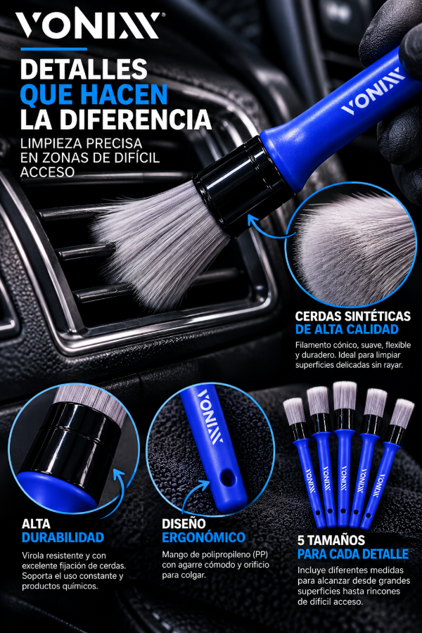 Producto - Kit De Cepillos Para Detailing Vonixx 5 Piezas Cerdas Suaves - 1