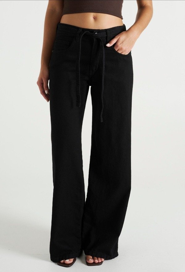 Producto - Wide leg negro con cinto (W115)