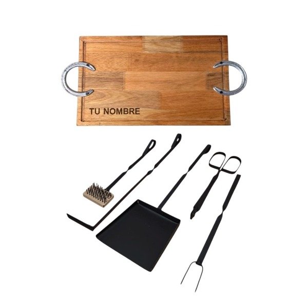Producto - Kit Herramientas Parrilleras Premium c/ Tabla Eucalipto Personalizada