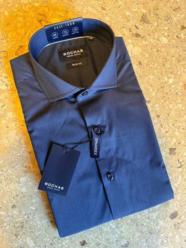 Producto - Camisa lisa elastizada rochas azul marino