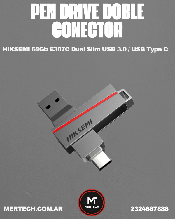 Producto - Pen Drive HIKSEMI 64Gb E307C Dual Slim USB 3.0 / USB Type C