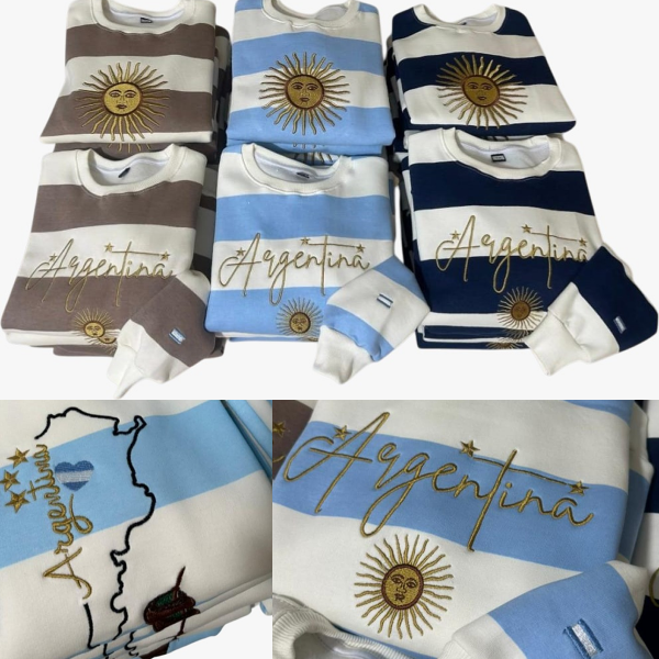 Producto - Buzo Argentina Mujer Frisado Cuello Redondo Sol de Mayo Bordado Varios Modelos