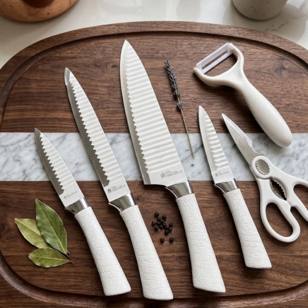 Producto - Juego Set De Cuchillos De Cocina Profesionales Acero Inoxidable Blanco - 3