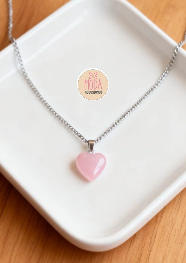 Producto - Collar corazón cuarzo rosa