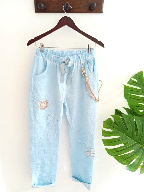 Producto - Babucha italiana con apliques celeste