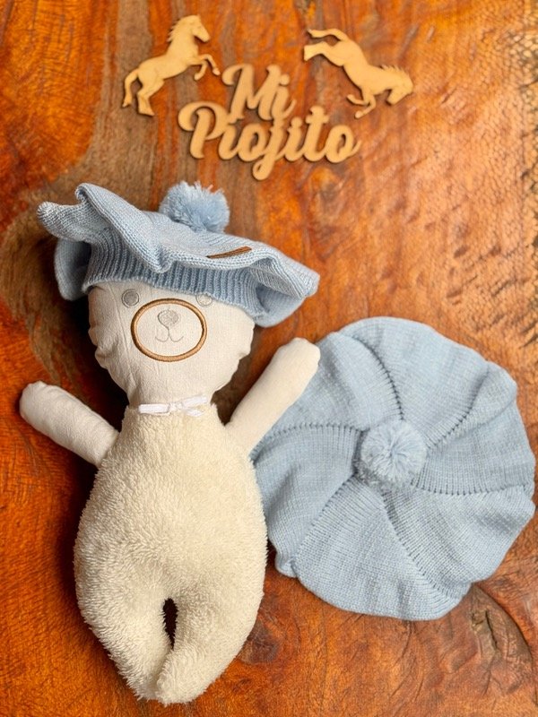 Producto - Boina Hilo Celeste Pastel Pompón - 0