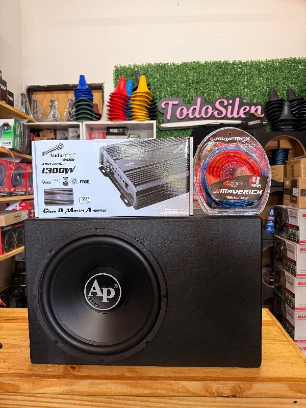 Producto - COMBO SUB 15" AP 700RMS + POTENCIA AP 1300.1 + CABLES 4 GAGUES + CAJON MDF