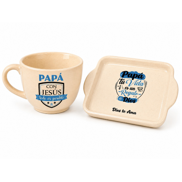 Producto - KIT PAPÁ 6: TAZÓN JASPEADA + BANDEJA DE LOZA JASPEADA (X1 SET)