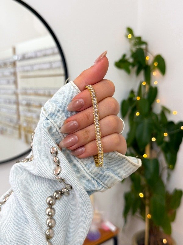 Producto - Pulsera acero dorado cúbics rectangulares