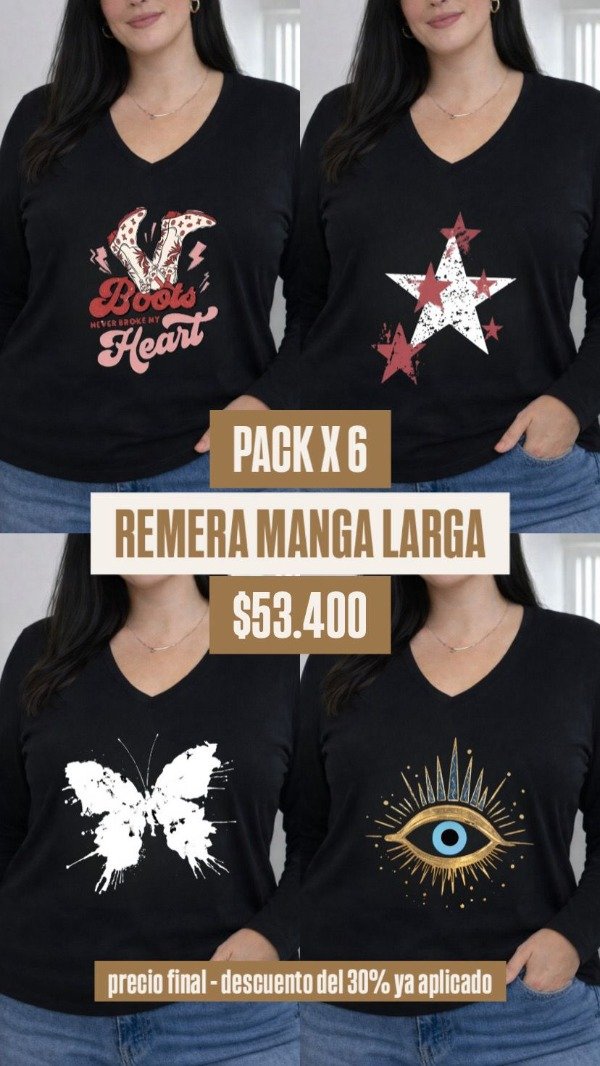 Producto - Pack x 6 Remeras Manga Larga