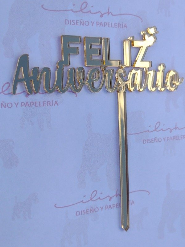 Producto - Topper Feliz Aniversario con corazones