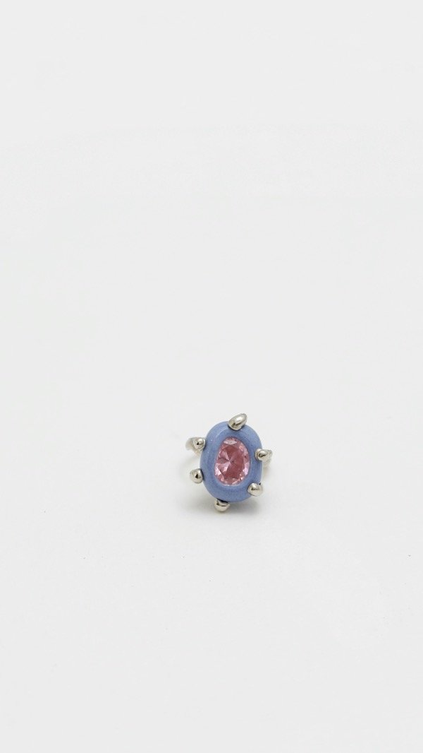 Producto - Anillo celeste con piedra rosa (plateado) - 1