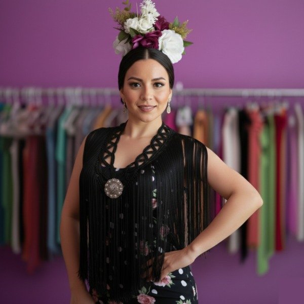 Producto - Tira De Flecos De Seda Para Escote Zig Zag Negro