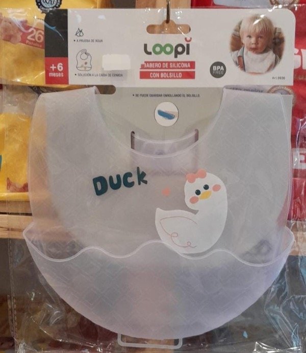 Producto - Babero silicona con bolsillo loopi estampado pato