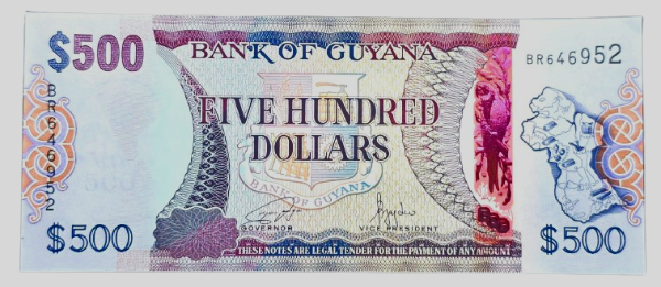 Producto - Guyana 500 Dollars (2024) Recirsos naturalrs (nueva faja) Pick.37 Unc