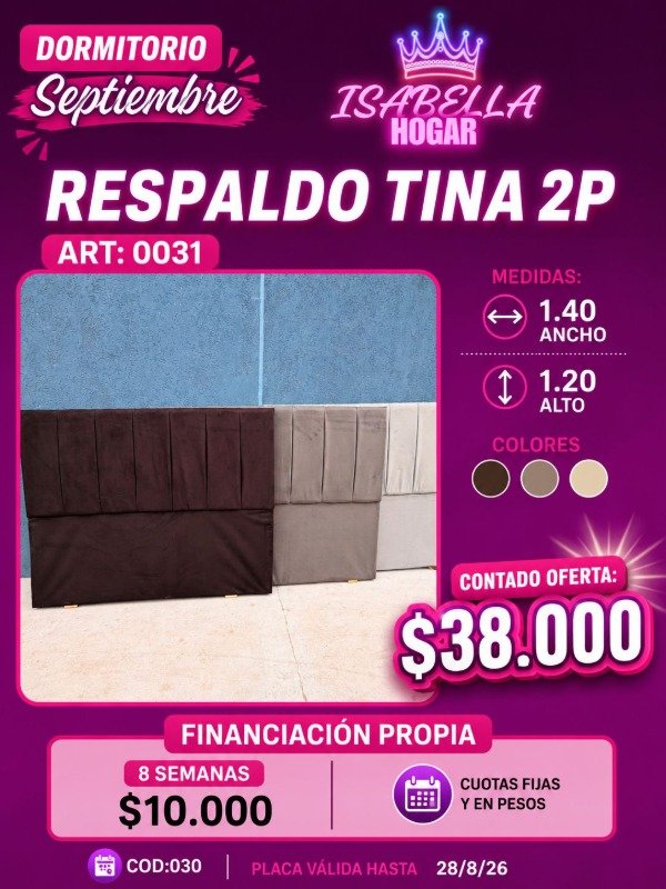 Producto - RESPALDO TINA 2P COD:030