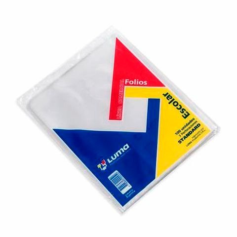 Producto - FOLIO ESCOLAR POLIETILENO ESTANDAR 35 MICRONES X100 UNIDADES LUMA