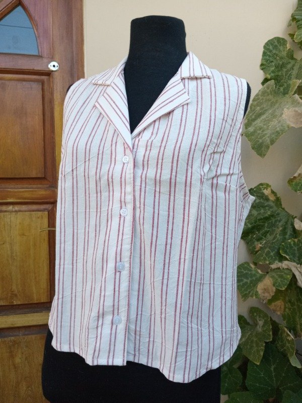 Producto - Camisa sin mangas lino raya.
