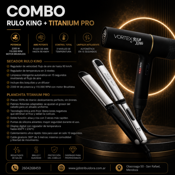 Producto - Secador VIGGO VORTEX RULO KING + Planchita VIGGO TITANIUM PRO