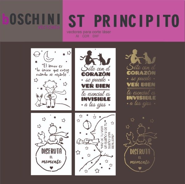 Producto - 8 DISEÑOS STENCIL EL PRINCIPITO - PACK VECTORES PARA CORTE LASER