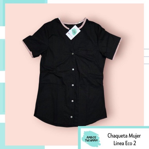 Producto - Chaqueta Eco Negra detalles Rosa