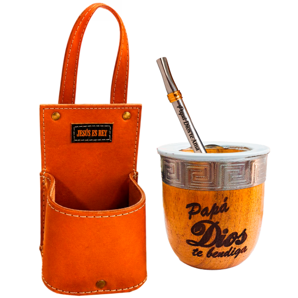 Producto - KIT PAPÁ 10: MATE IMPERIAL + PORTA MATE DE CUERO + BOMBILLA CON GRABADO (X1 SET)