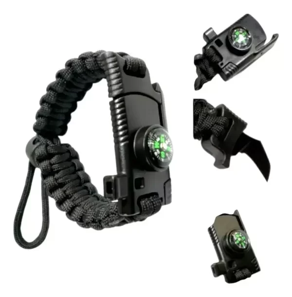 Producto - PULSERA TÁCTICA REGULABLE PEDERNAL CUCHILLO SILBATO BRUJULA