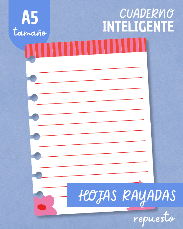 Producto - Repuesto de hojas A5 - Rayado - Flores rosas