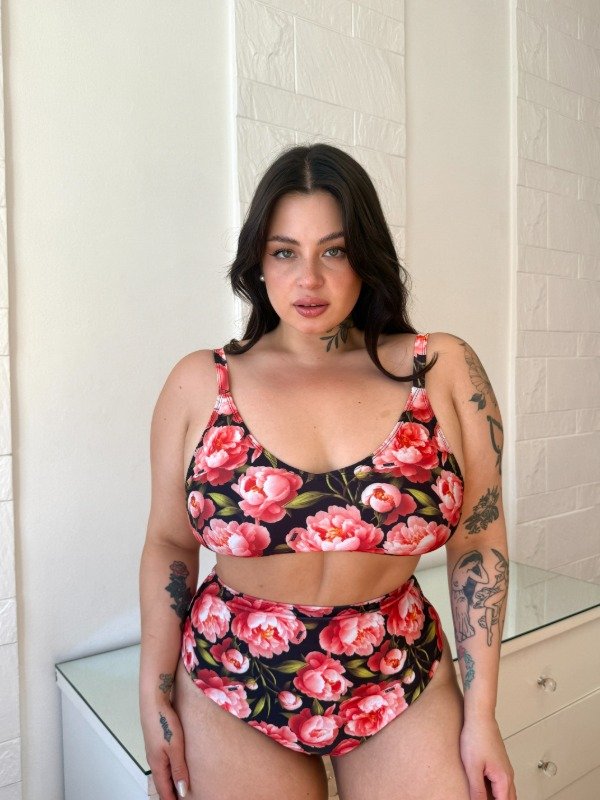 Producto - Culotte tiro alto Oliva less flores coral