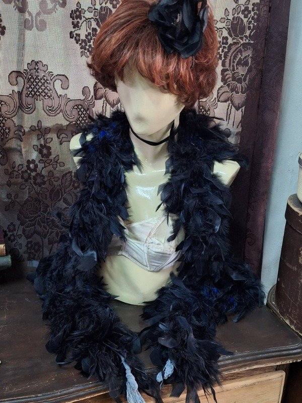 Producto - Boa de plumas negras y azul 1.90mts - 2