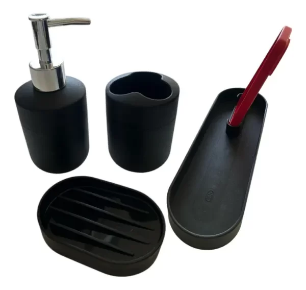 Producto - Set Organizador Baño Dispenser Jabonera Base Porta Celular Color Negro