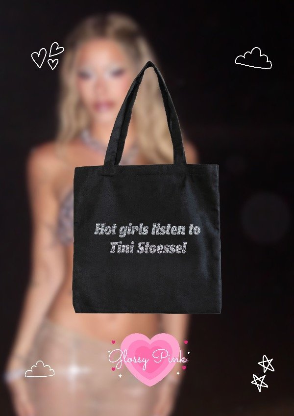 Producto - Tote Bag Hot Girls Listen To Tini - VINILO TEXTIL GLITTER PLATEADO