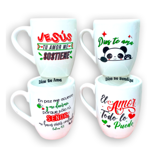 Producto - TAZA DE LOZA BLANCA CON TEXTO COLOR