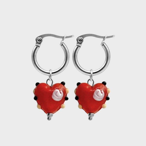 Producto - Argollas de acero quirúrgico con dije - Corazón de vidrio - Naranja