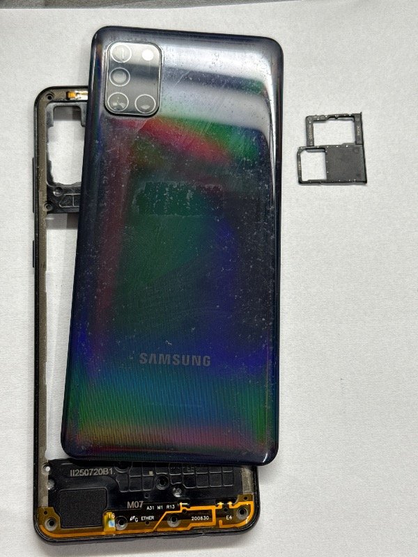 Producto - TAPA (VIDRIO CAMARA ROTO)+MARCO MEDIO +BANDEJA SIM SAMSUNG A31 A315 DESARME