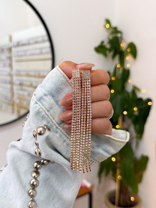 Producto - Aritos fiesta dorado 4 tira strass