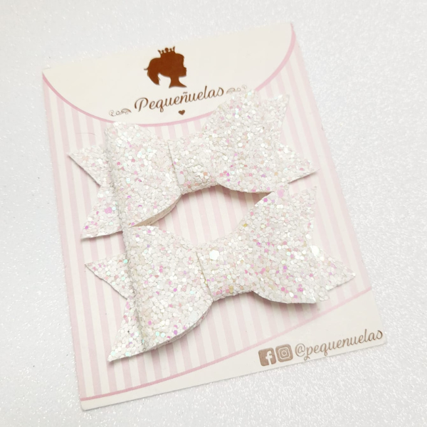 Mini moños Sofia blanco glitter