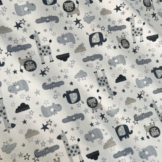 Producto - Interlock Animalitos y estrellas gris