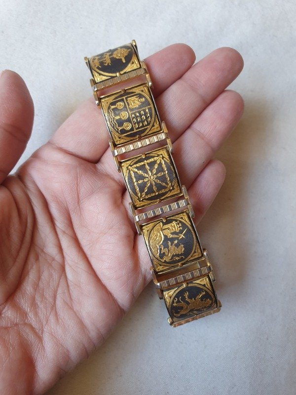 Producto - Brazalete 60s-70s Damasquinado de Toledo Heráldica Oro y Acero