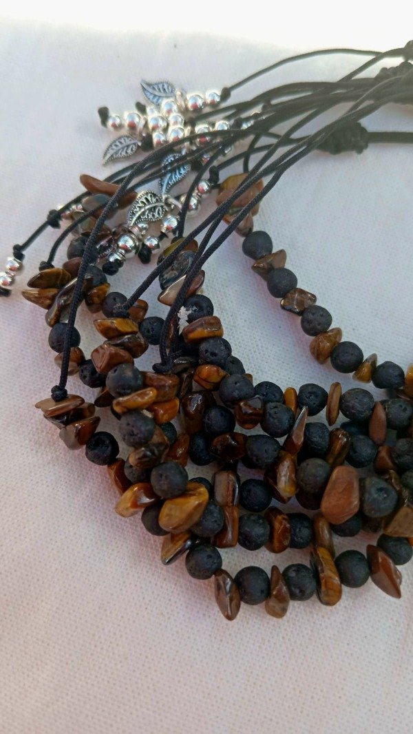 Producto - Tobipulsera Volcánica + Ojo de tigre - cuentas y escallas naturales