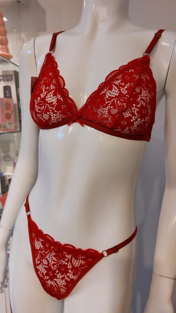 Producto - Conjunto triángulo de encaje rojo - 2