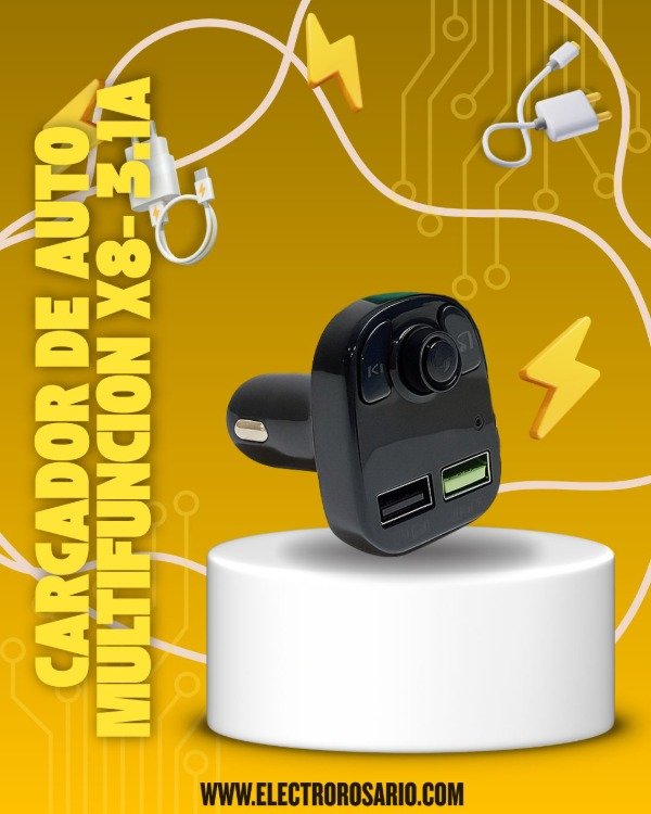Producto - CARGADOR DE AUTO MULTIFUNCION X8- 3.1A